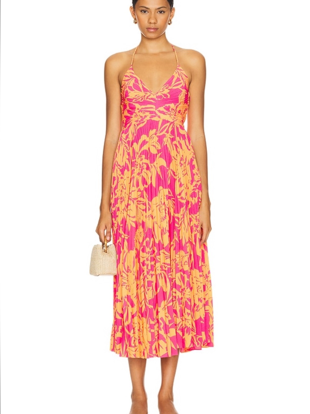 ASTR the Label Blythe Pleated Maxi Dress Fuchsia Orange — S